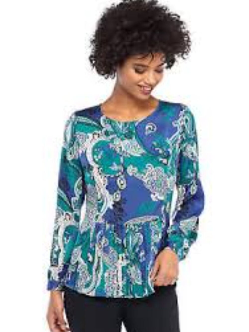 The Limited Collection Blue Paisley Long-Sleeve Peplum Top ** Size XL